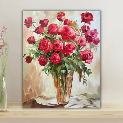 Roses Carmin dans Vase Ambré